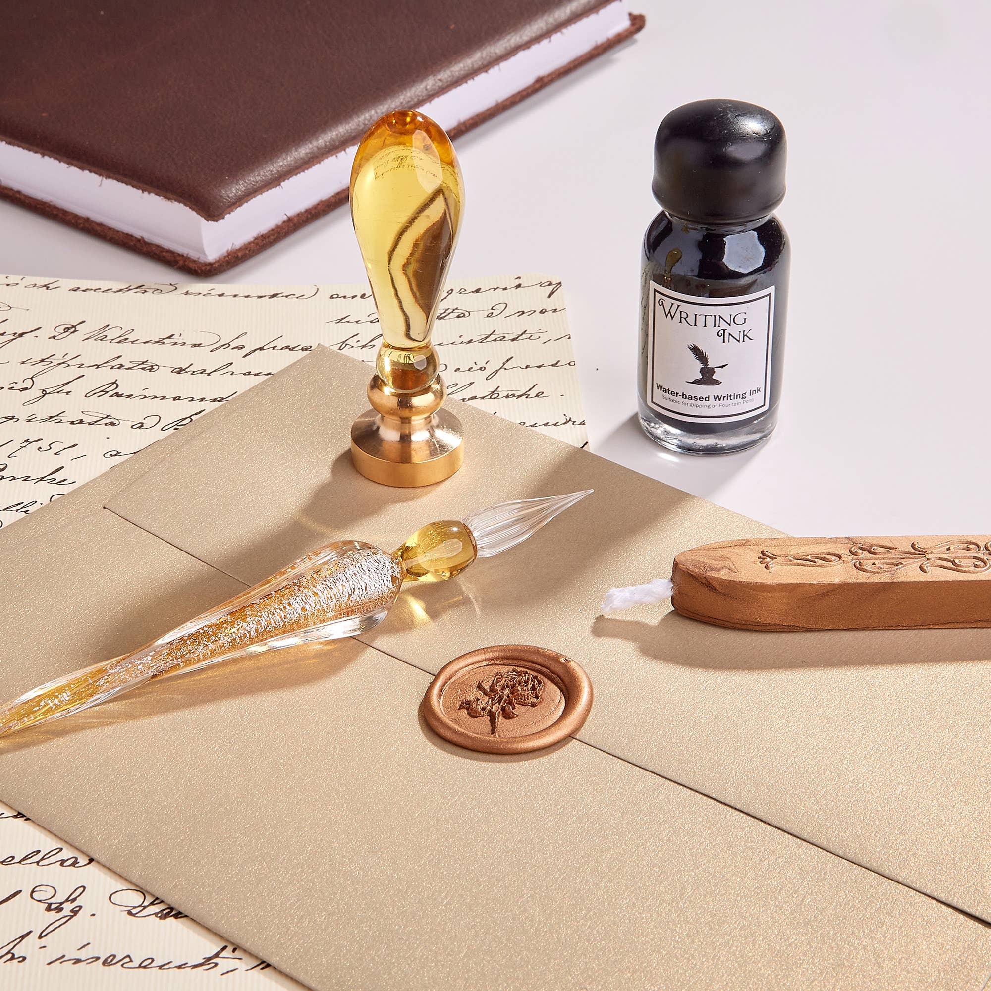 Freund Mayer & Co. - Wholesale Pen - Gold Glass Wax Seal & Calligraphy Pen & Ink Set2
