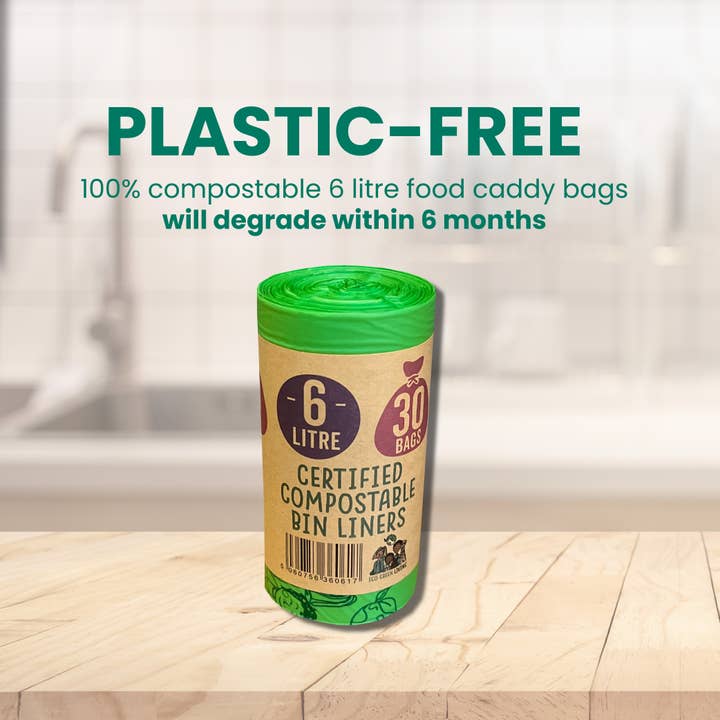 Eco Green Living - Wholesale Trashcan/Trash Bin - 6 Litre Compostable Caddy Bags | 1 roll of 30 bags
