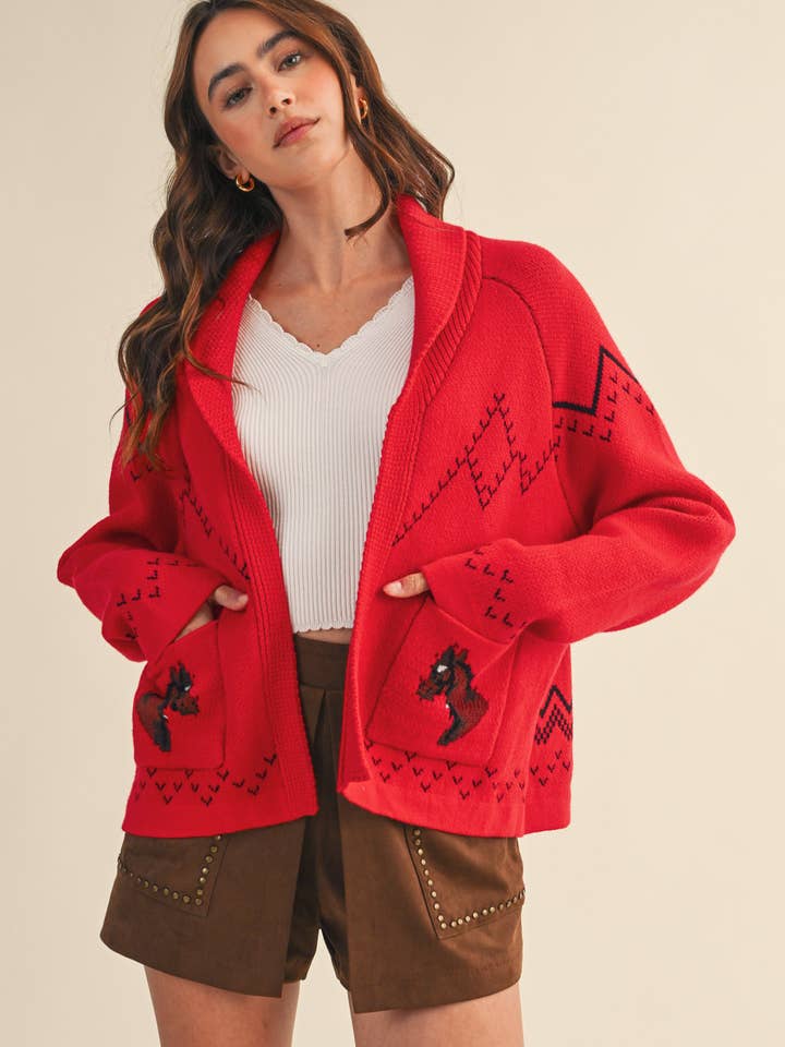 &MERCI - Wholesale Cardigan - Women's - HORSE KNIT SWEATER CARDIGAN MSW1080746