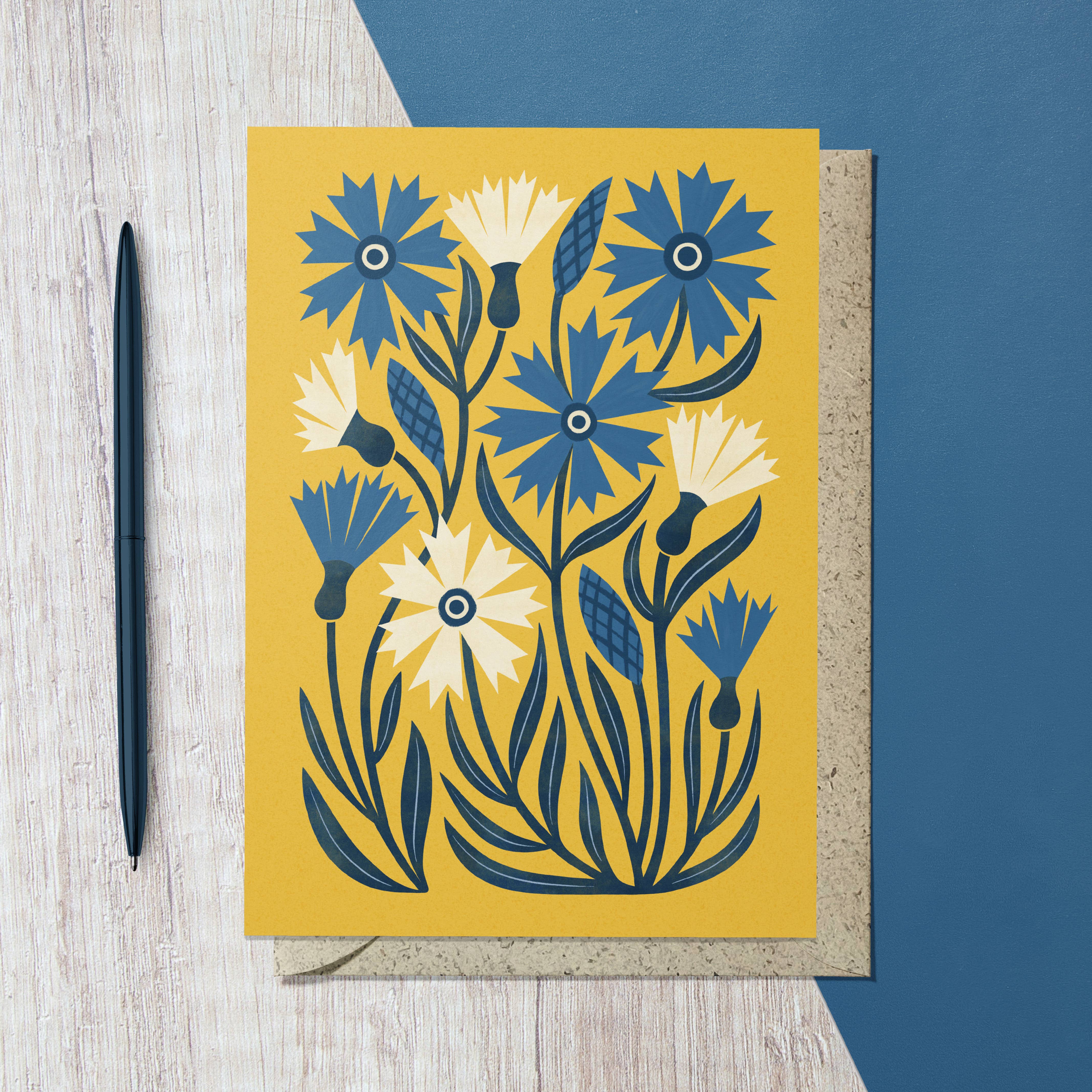 Bird & Co Studio – wholesale Everyday greeting card – Cornflower | Modern-Retro Floral Reusable Greeting Card0
