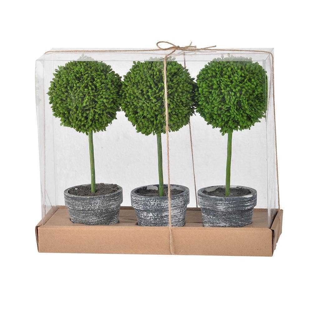 A&B Home Group Inc. - Wholesale Artificial Plant - S/3 D3x9.5" Mini Faux Potted Boxwood Topiaries - Charcoal0