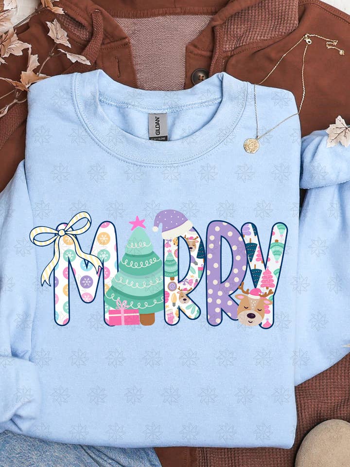 Merry Colorful Sweatshirt for wholesale by Gambi's Tees