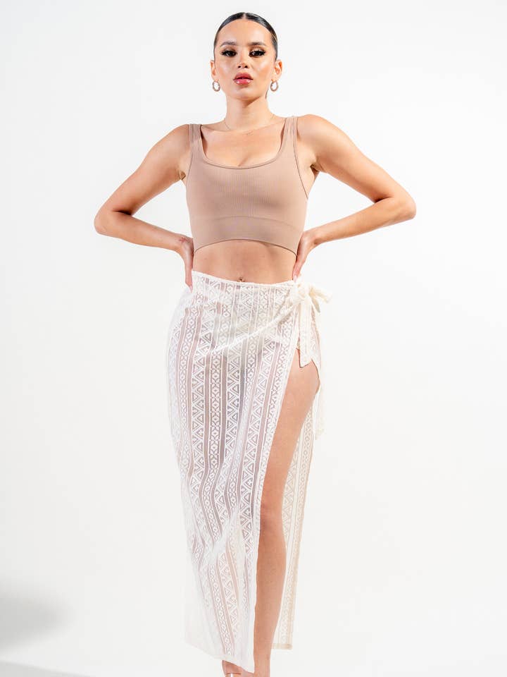 PBKS31956E_CROCHET PATTERN LACE COVER UP MAXI WRAP SKIRT for wholesale by PRIVY