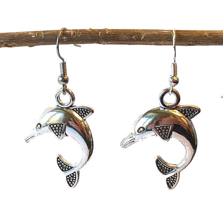 Antik silverhoppande delfinörhänge för wholesale av Stylish Jewelry Supply