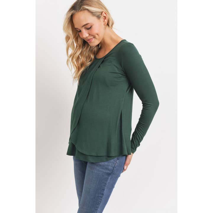 Hello Miz - Wholesale Knit Top - Women's - Overlap Jersey Knit Nursing Long Sleeve Top