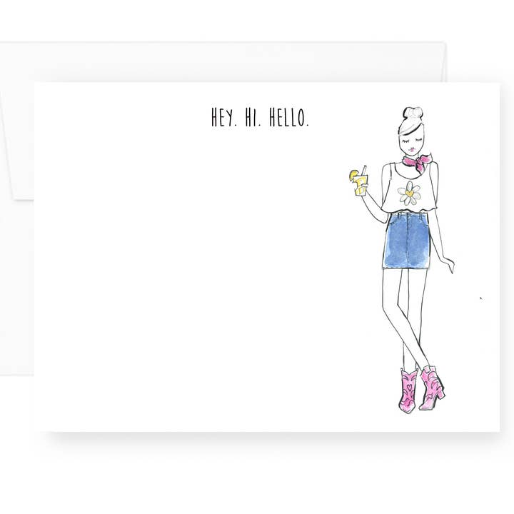 Salut. Bonjour. Bonjour Ensemble de Papeterie Carte Plate Cowgirl pour la vente par Lacee Swan