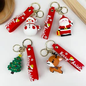 Holiday PU Leather Santa Christmas Keychain Wristlet Xmas Key Fob Wrist  Lanyards Key Chains Jewelry Wholesale
