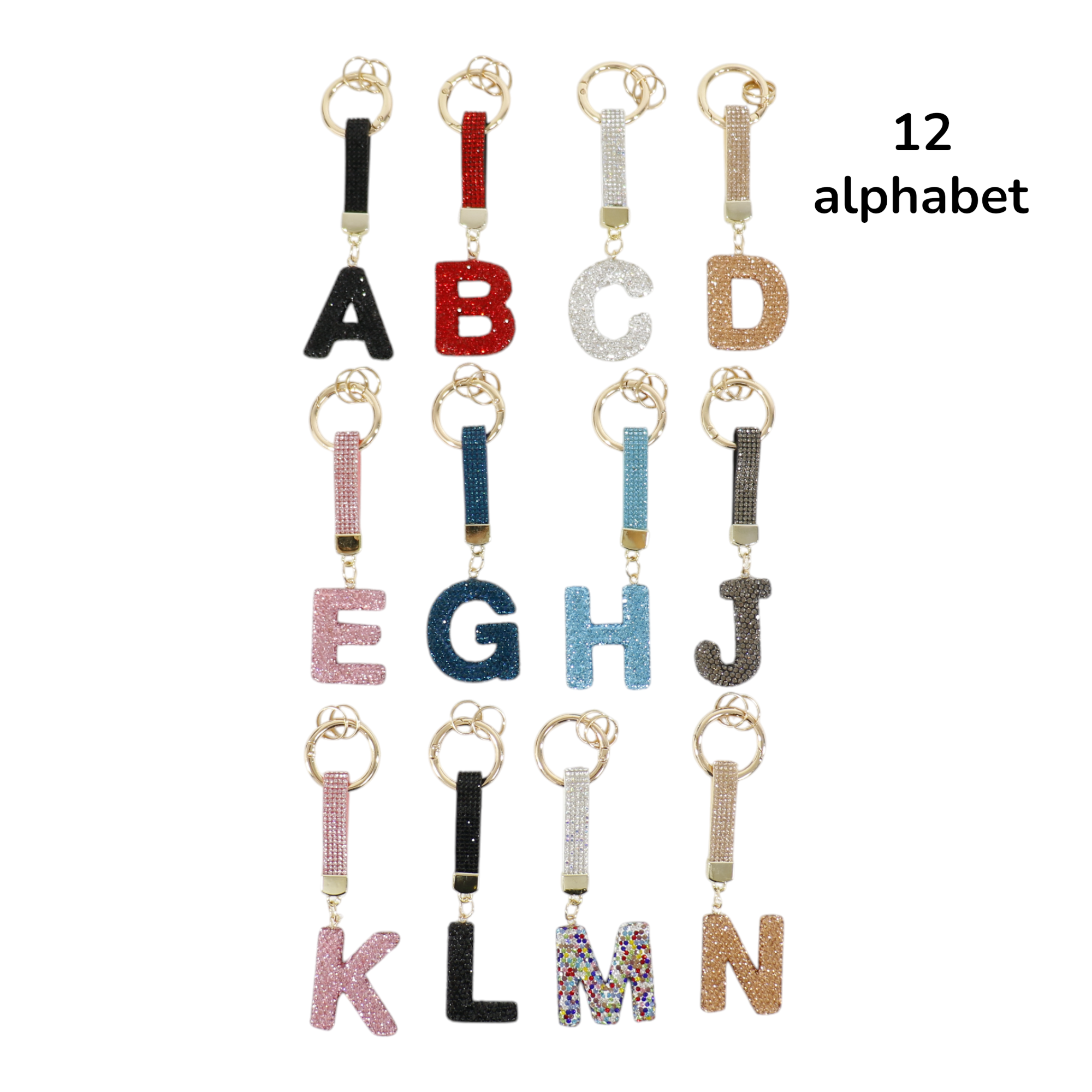 ASSORTED Rhinestone Alphabet Initial Letter Key Chain KC001..(12PC) for wholesale on Faire5