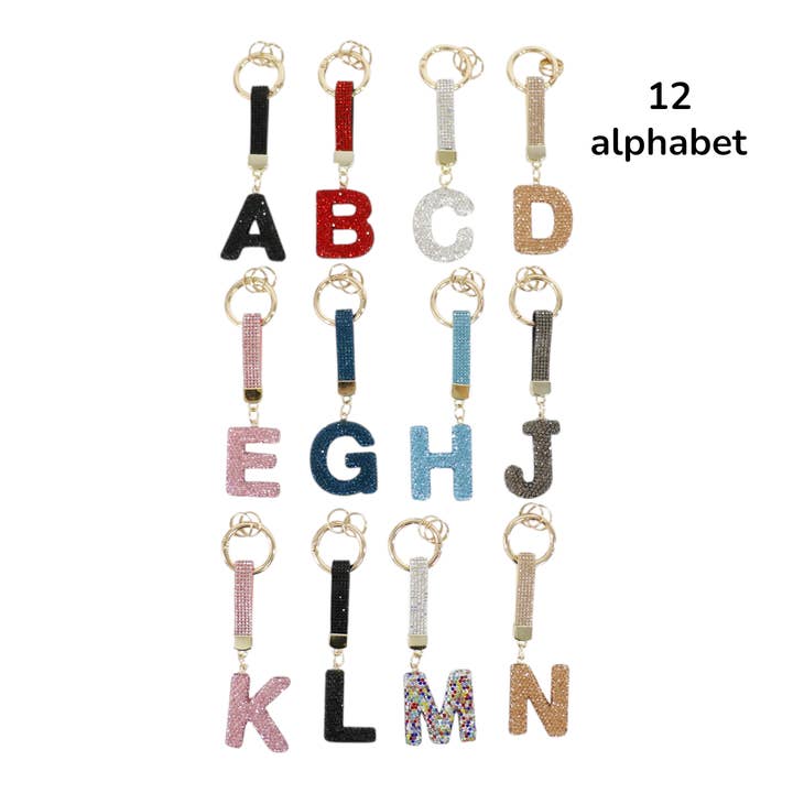 ASSORTED Rhinestone Alphabet Initial Letter Key Chain KC001..(12PC) for wholesale on Faire5