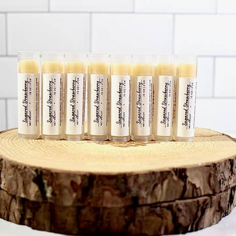 Sugared Strawberry Lip Balm for wholesale by The Essential Oils Soapery