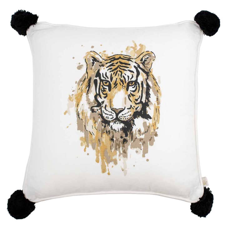 Coussin à pompons Tiger Love Soft Blanc/Noir 16 x 16 pour la vente par The Royal Standard