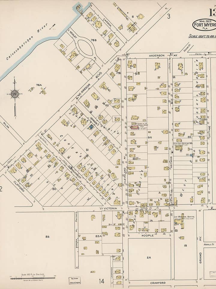 Fort Myers, Lee County, Florida 1922 (Sheet 13 of 22) for wholesale by Relic Map Co.