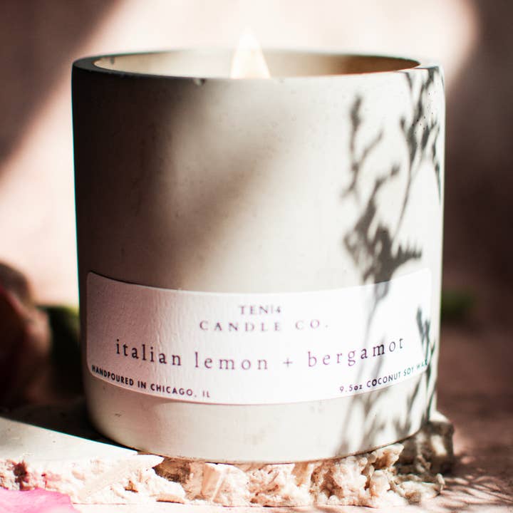 Italian Lemon & Bergamot Citrus Floral Coco Soy Wax Candle for wholesale by TEN|4 Candle Co.