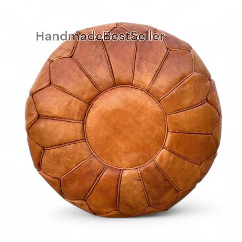Moroccan Leather Pouf - Round Ottoman Footstool for wholesale by HandmadeBestSeller
