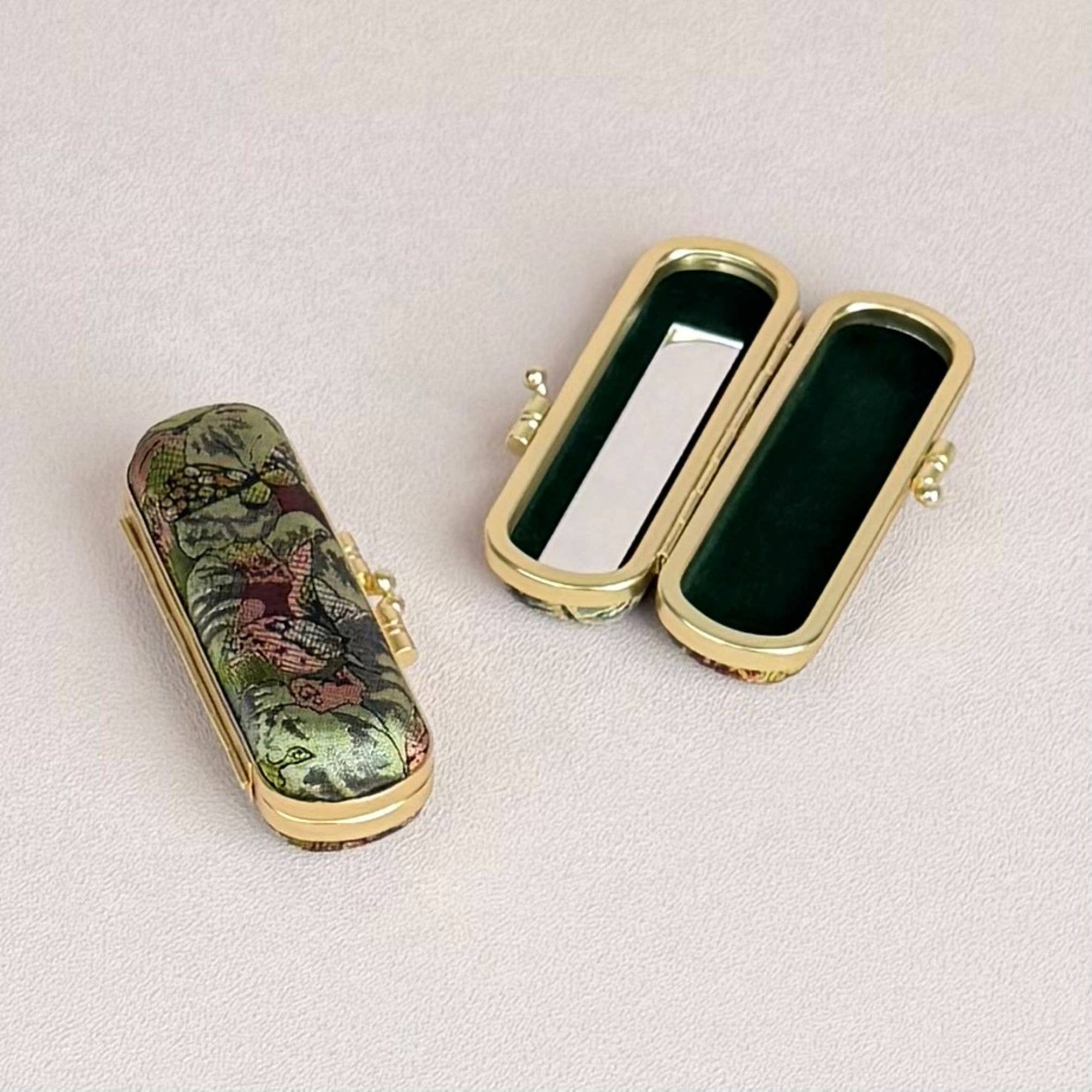 Cathayana - Wholesale Lip Balm Case/Holder - Floral Brocade Lipstick Case with Mirror1