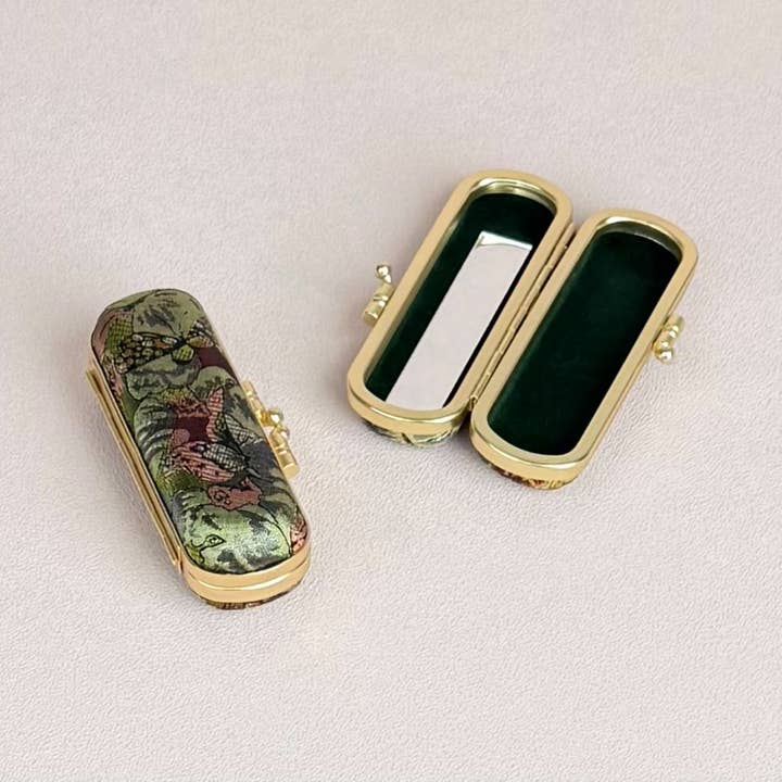 Cathayana - Wholesale Lip Balm Case/Holder - Floral Brocade Lipstick Case with Mirror1