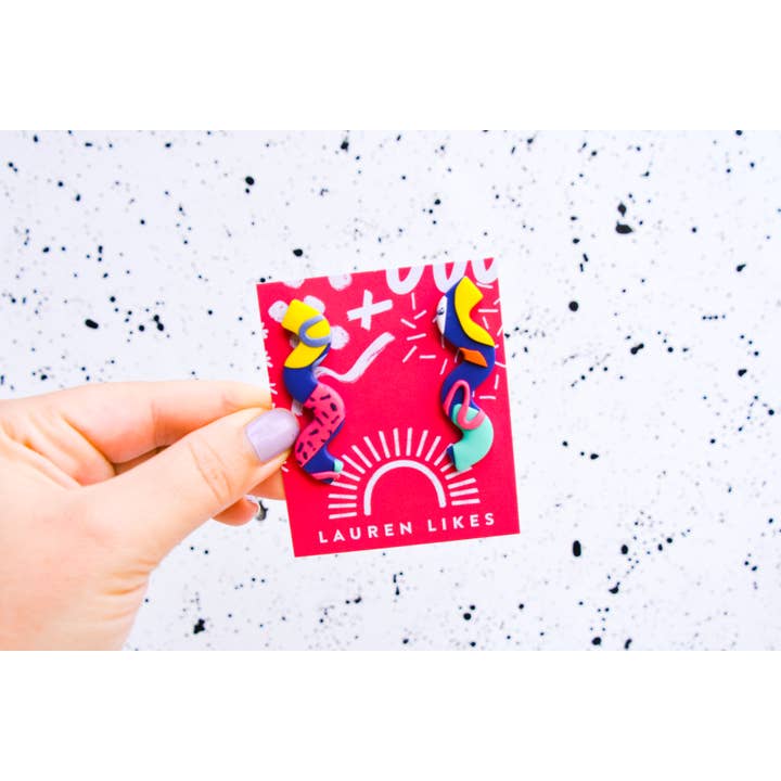 Lauren Likes Art - Wholesale Dangle Earrings - Colorful Squiggle Earring 90s Purple Polymer Clay Wavy Stud2