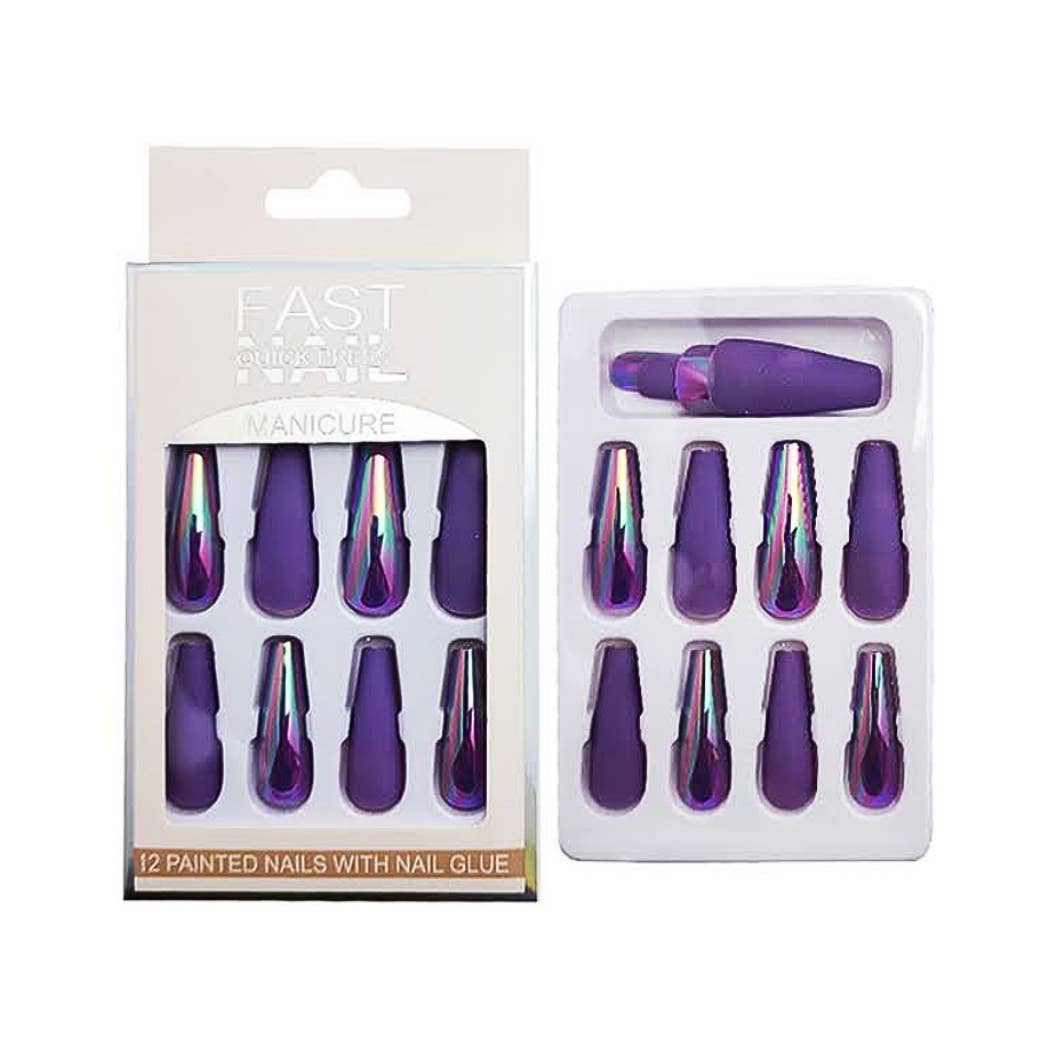 Atlas Fashion - Wholesale Press-On/Fake Nails - Long Coffin Matte & Chrome Press On Nails