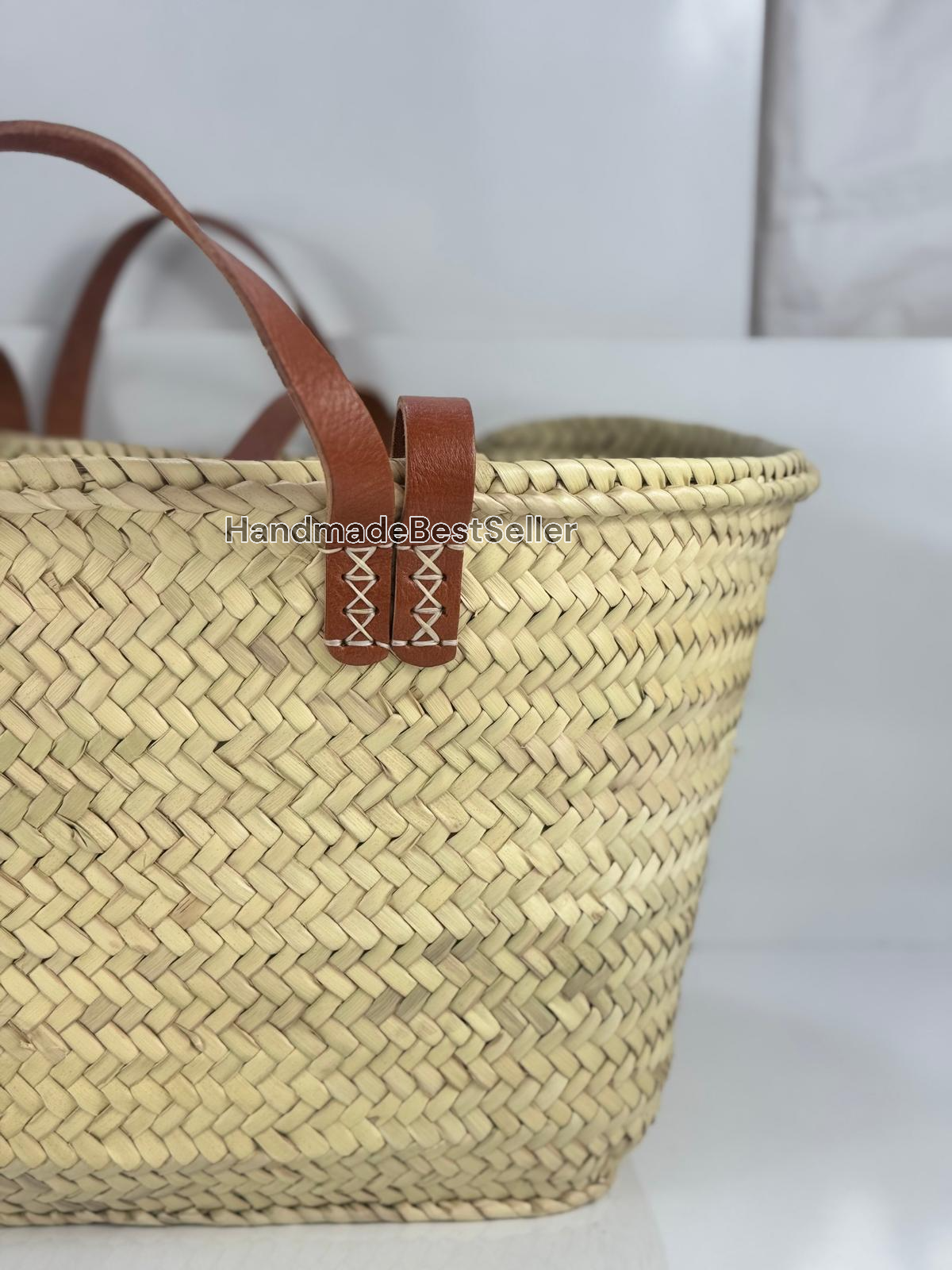 HandmadeBestSeller - Wholesale Basket - Handmade Square Straw Basket with Leather Handles20
