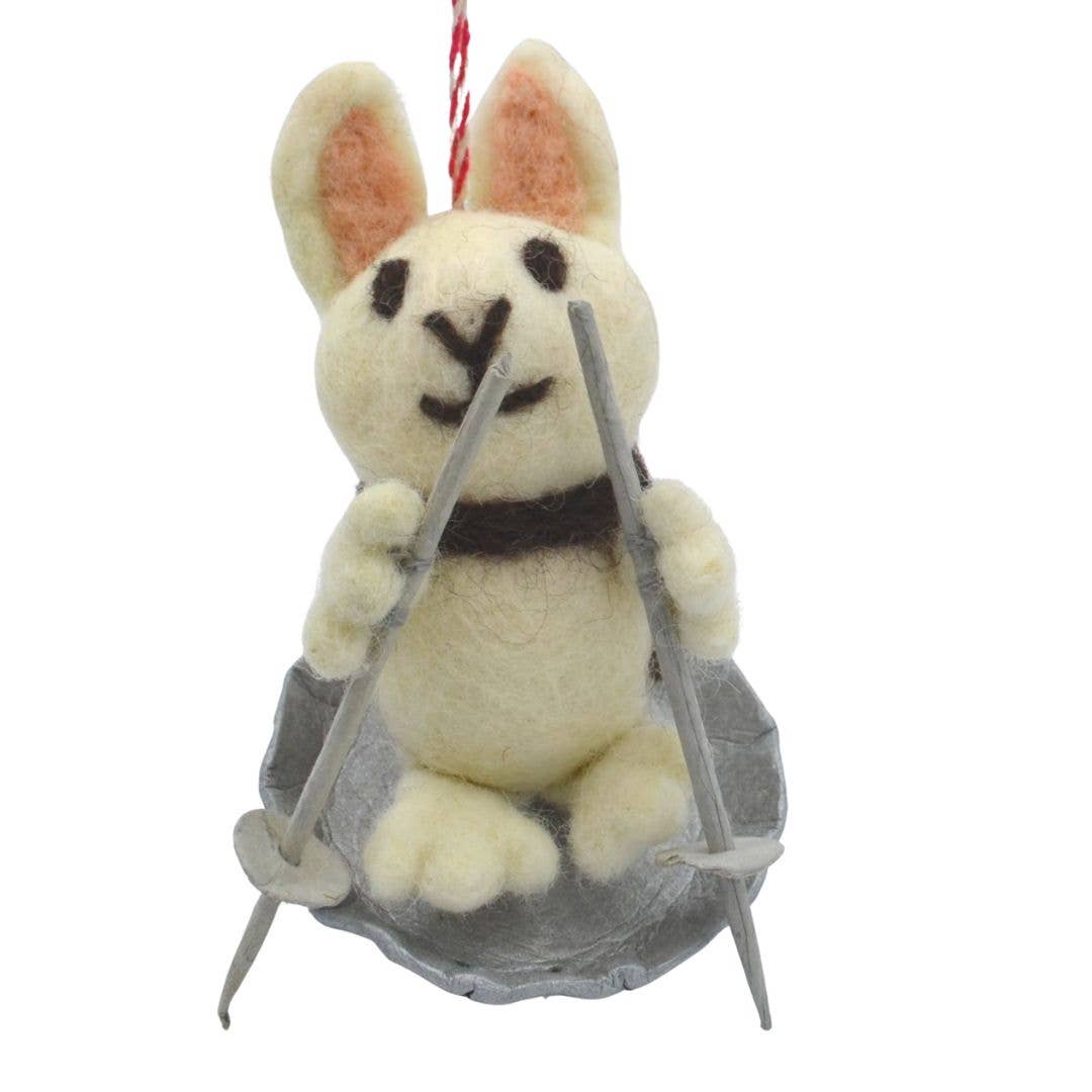 Didi Bahini Fair Trade – wholesale Ornament – Toboggan Rabbit Felt Ornament1