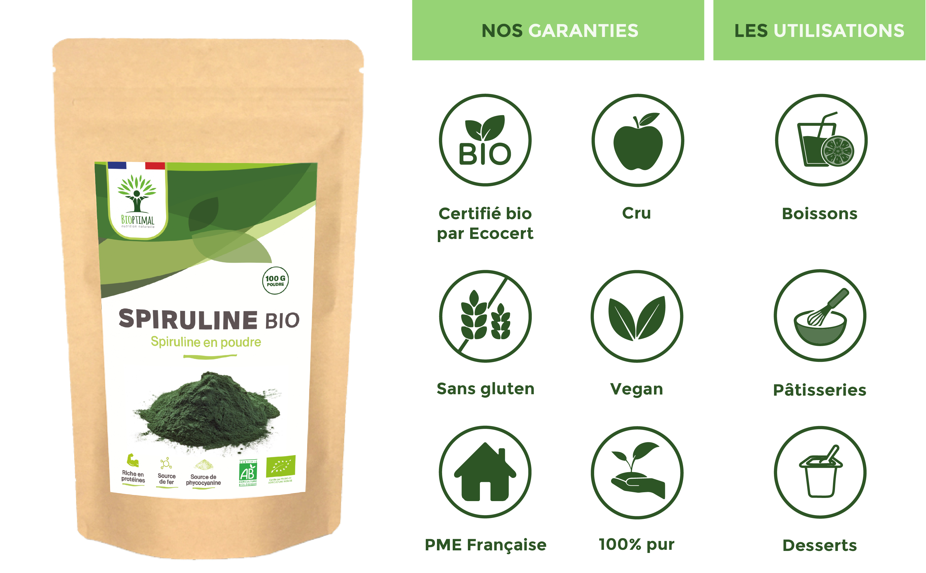 Bioptimal - Wholesale Protein/Superfood Powder - Organic Spirulina Powder - Packaged in France - Vegan9