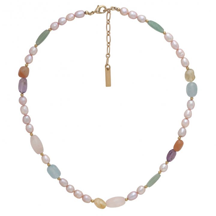 PALAWAN necklace with a mix of stones and pale pink freshwater pearls for wholesale by Nature Bijoux