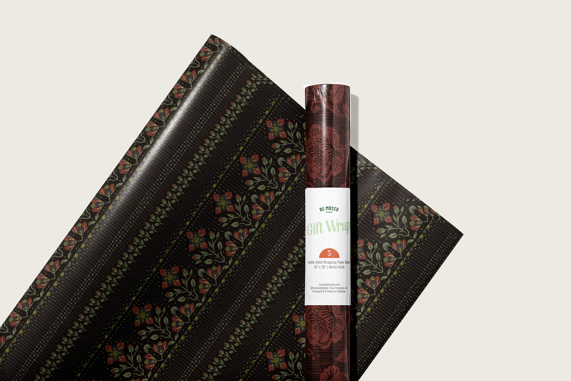 re:mused studio - Wholesale Flat Wrap - Midnight Blooms Gift Wrap Sheet-Double Sided15