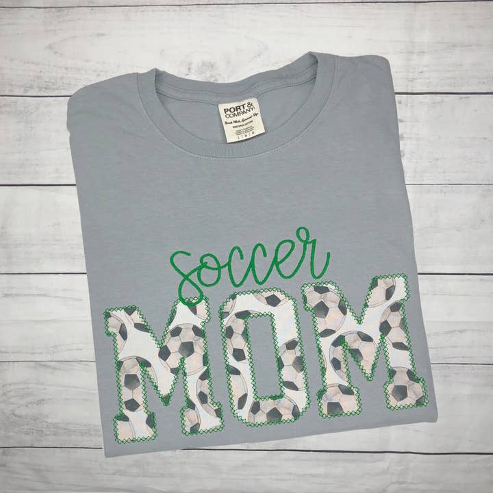 Soccer Mom Applique Short Sleeve TShirt for wholesale by Handmade Pieces Company LLC