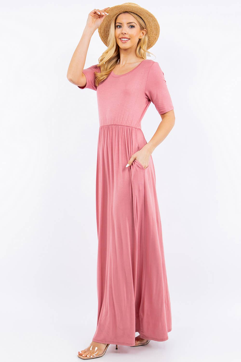 Celeste Clothing - Wholesale Dress - Women's - PLUS SIZE MODEST MAXI DRESS WITH POCKETS -CD23411T-PL48