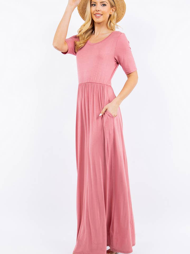 Celeste Clothing - Wholesale Dress - Women's - PLUS SIZE MODEST MAXI DRESS WITH POCKETS -CD23411T-PL48