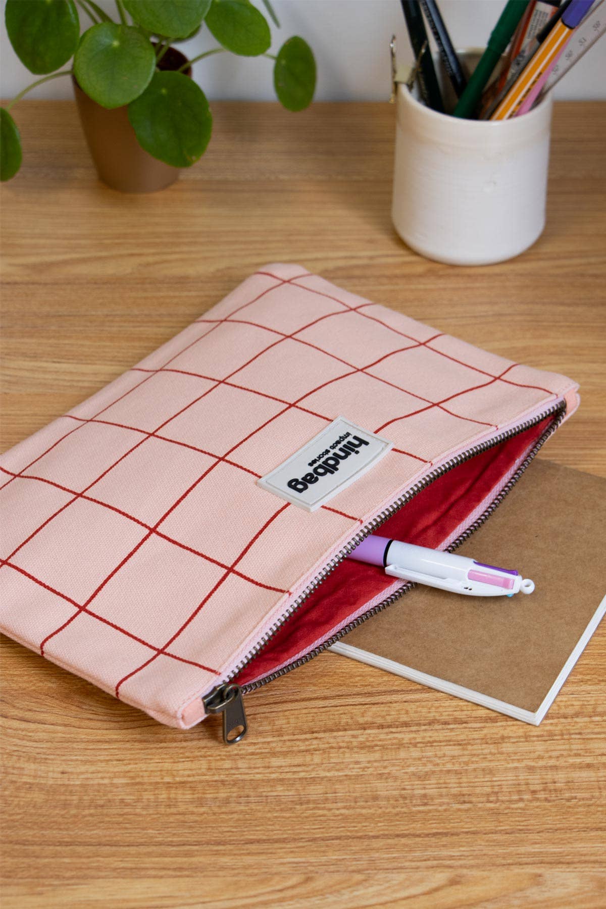 Hindbag - Wholesale Pencil Case/Pouch - Ema Checkered Pink/Red Pouch