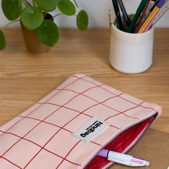 Hindbag - Wholesale Pencil Case/Pouch - Ema Checkered Pink/Red Pouch0