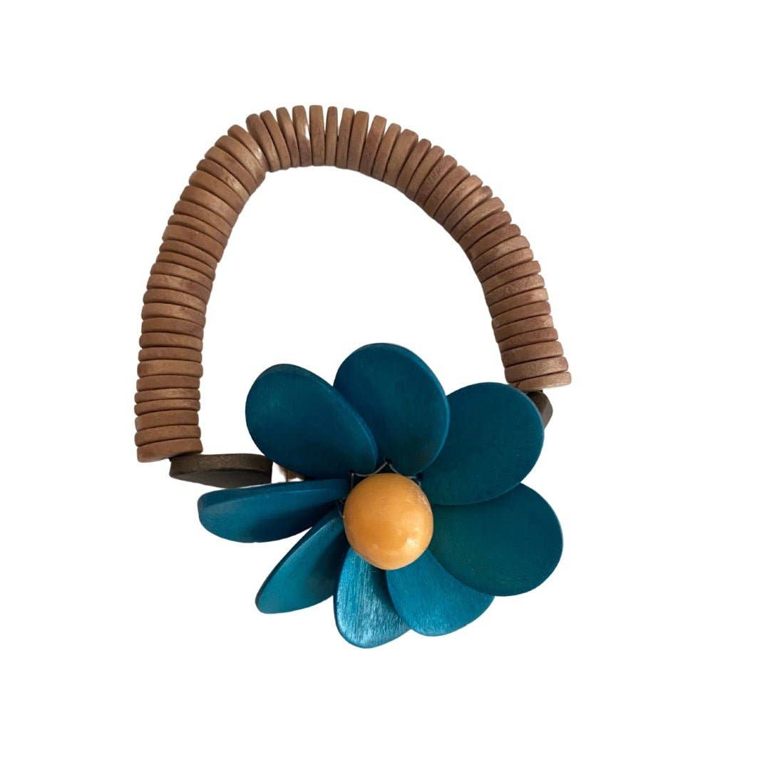 Bijondo - Vente Bracelet manchette - Bracelet en bois fait main avec fleur2