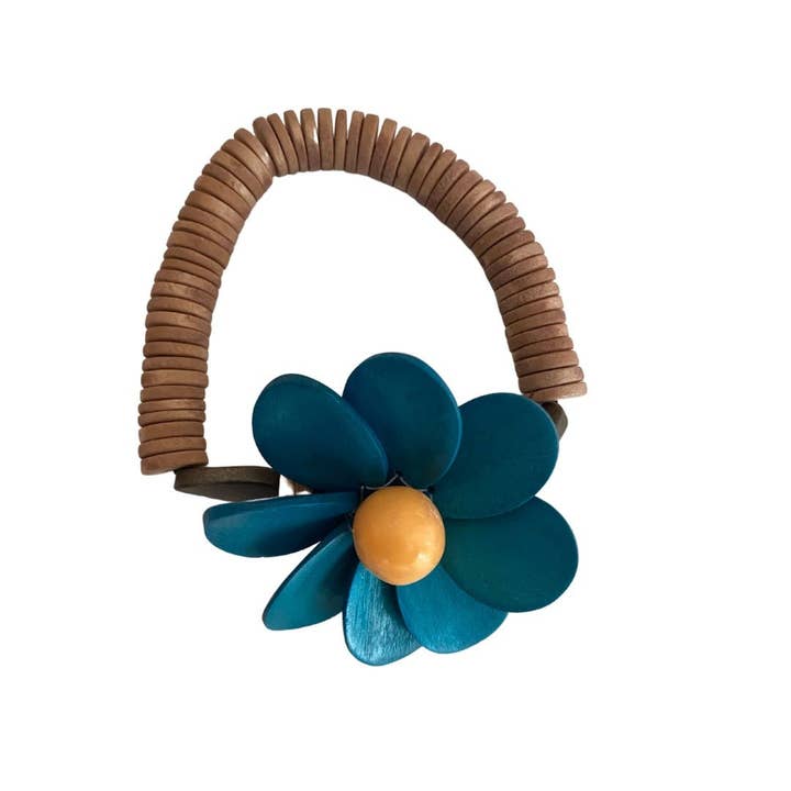 Bijondo - Vente Bracelet manchette - Bracelet en bois fait main avec fleur2