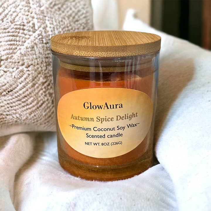 Autumn spice delight candle for wholesale by Glowaura LLC