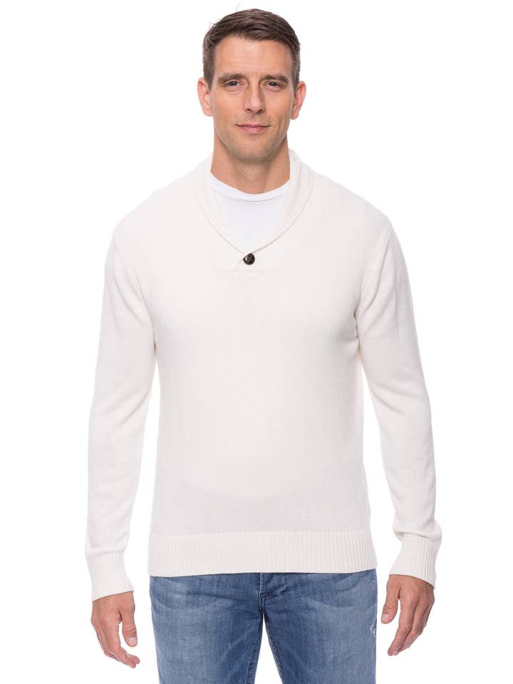 Cashmere Blend Sjalkrave Pullover Sweater - Ivory for engroshandel hos Tocco Reale