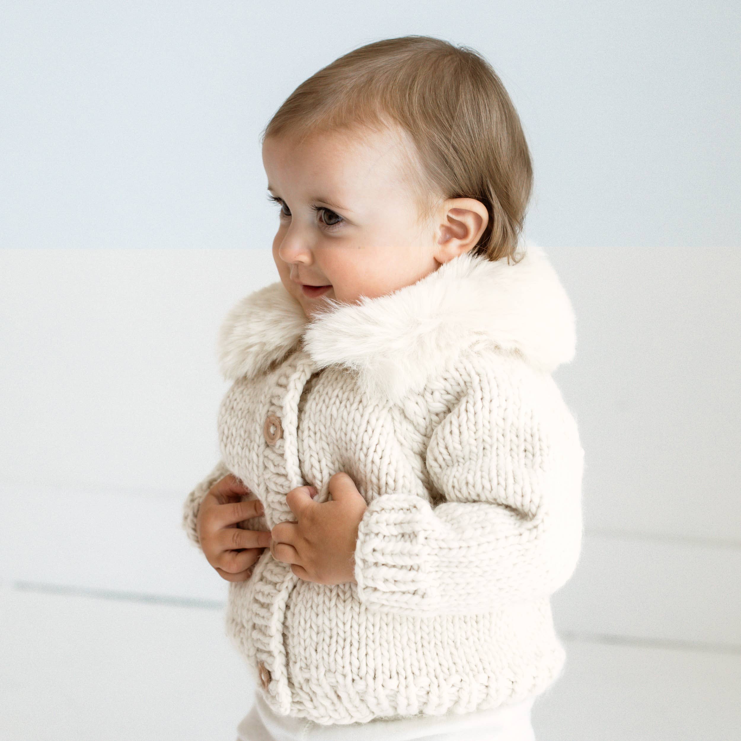 Huggalugs - Wholesale Cardigan - Baby - Fur Collar Natural Cardigan Sweater Baby & Toddler2