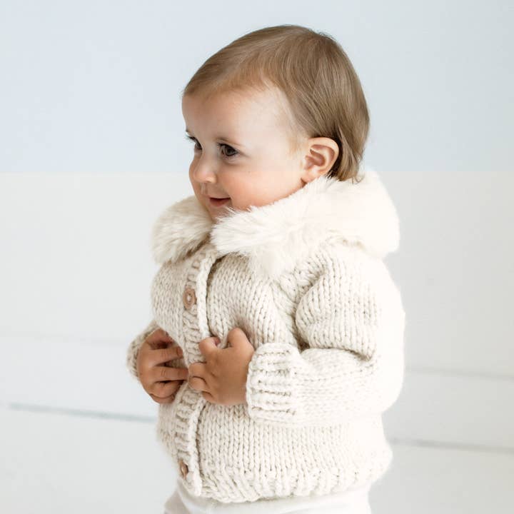 Huggalugs - Wholesale Cardigan - Baby - Fur Collar Natural Cardigan Sweater Baby & Toddler2