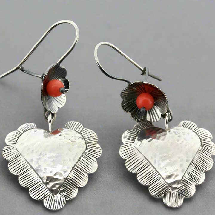 Sacred heart - orange bead earrings - sterling silver for wholesale by Makers & Providers