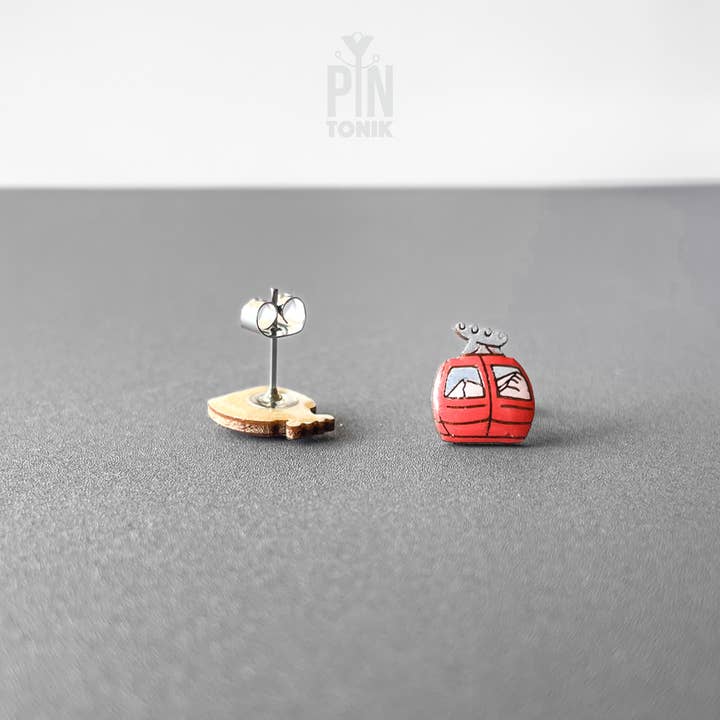 PinTonik – Großhandel Ohrstecker – Ski Gondola Ohrstecker — lustige Apres-Ski-Holzohrringe