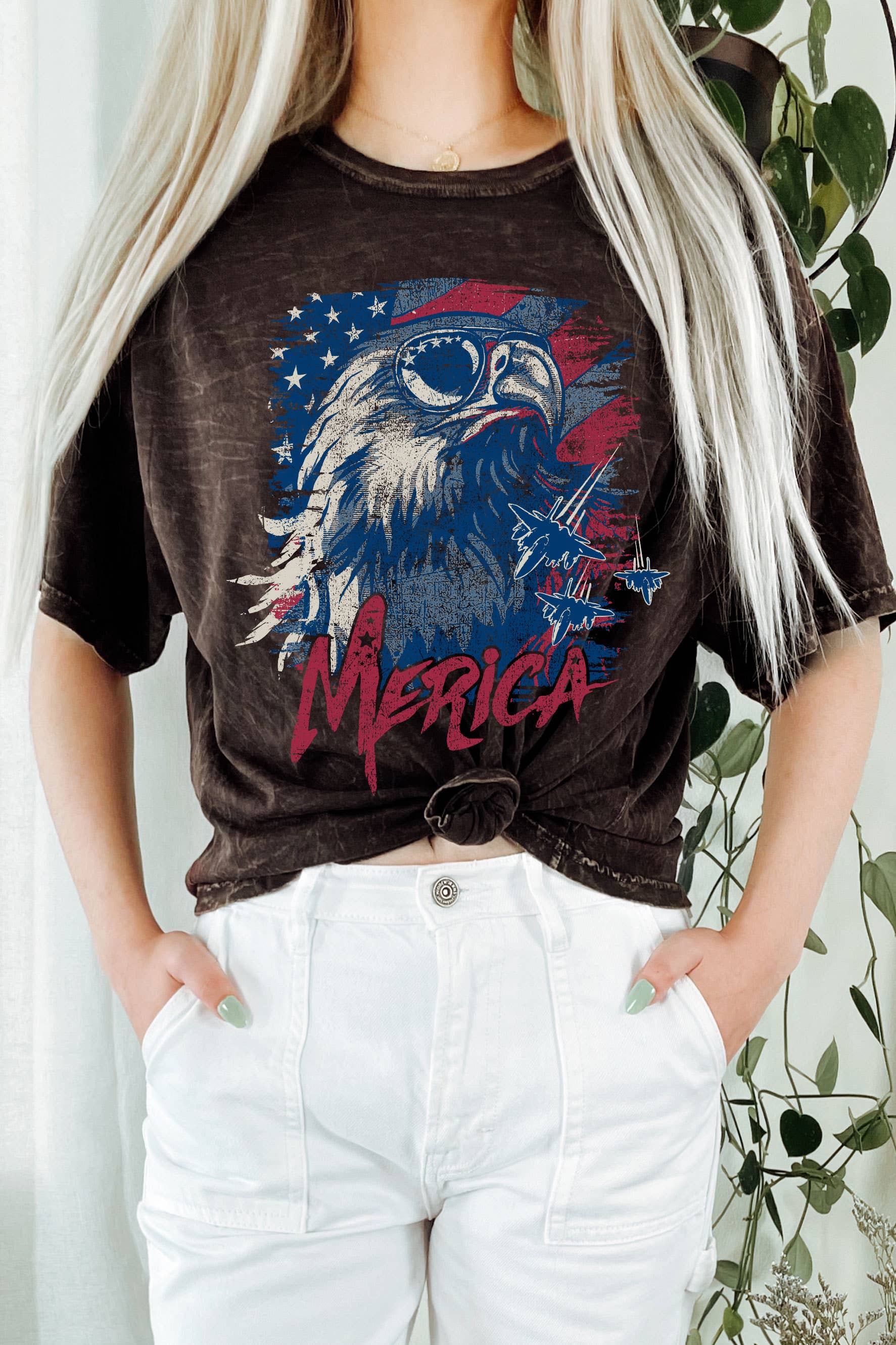 Rustee Clothing - Vente T-shirt sérigraphié – femme - HAUT COURT LONG À MOTIF MINÉRAL MERICA EAGLE4
