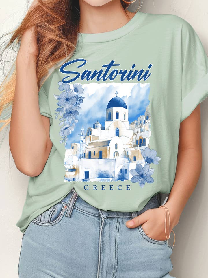 SANTORINI GREECE GRAPHIC T SHIRTS for wholesale by Rustee Clothing