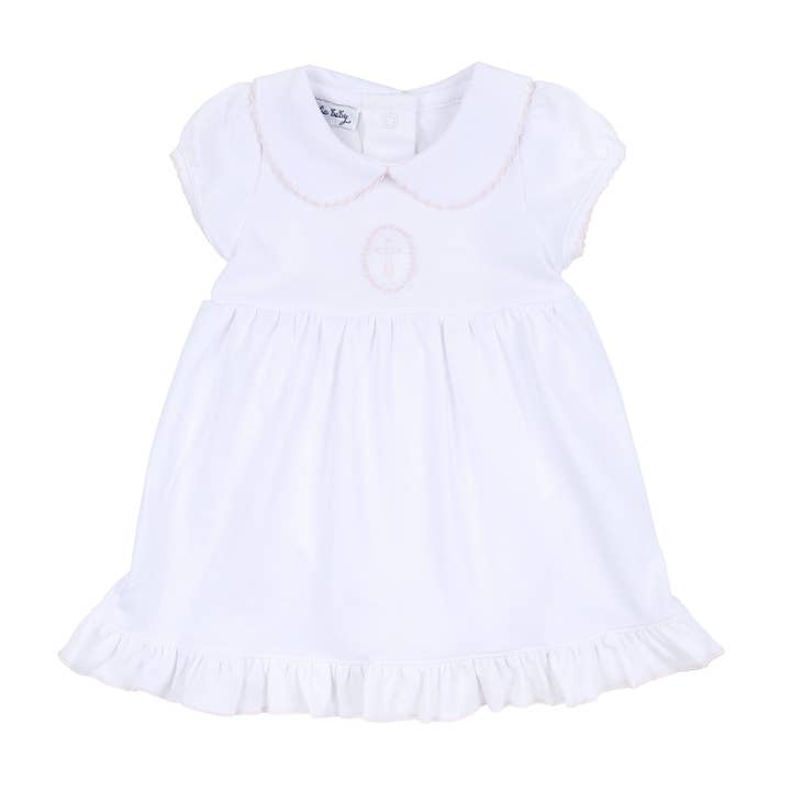 Robe bénie à manches courtes avec col brodé - Rose pour la vente par Magnolia Baby