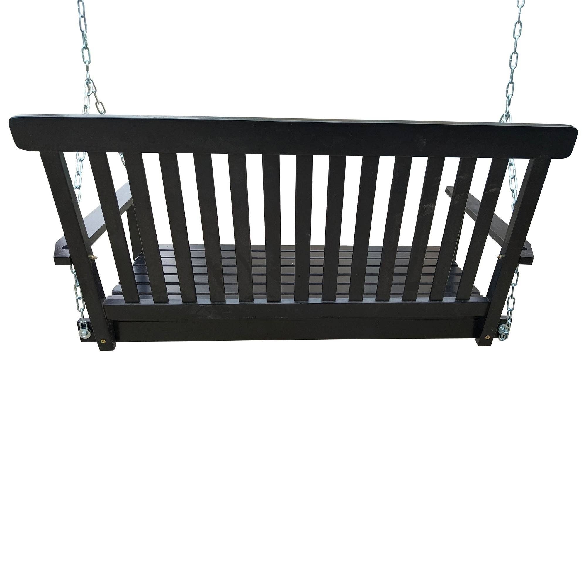Front Porch Swing with Armrests;  Wood Bench Swing with Hanging Chains; for Outdoor Patio ; Garden Yard;  porch;  backyard;  or sunroom; Easy to Assemble; black for wholesale on Faire5