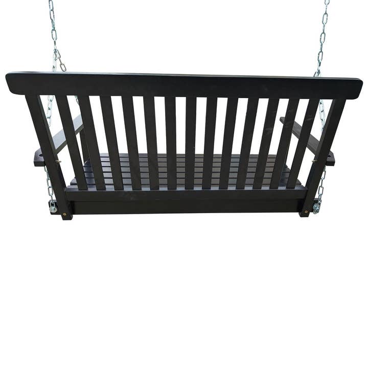 Front Porch Swing with Armrests; Wood Bench Swing with Hanging Chains; for Outdoor Patio ; Garden Yard; porch; backyard; or sunroom; Easy to Assemble; black for wholesale on Faire5