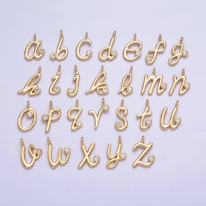 Aim Eternal - Wholesale Individual charm/pendant - Gold Initial Alphabet Lower Case Cursive Letter Clear CZ Personalized Charm | A-507-A-51926