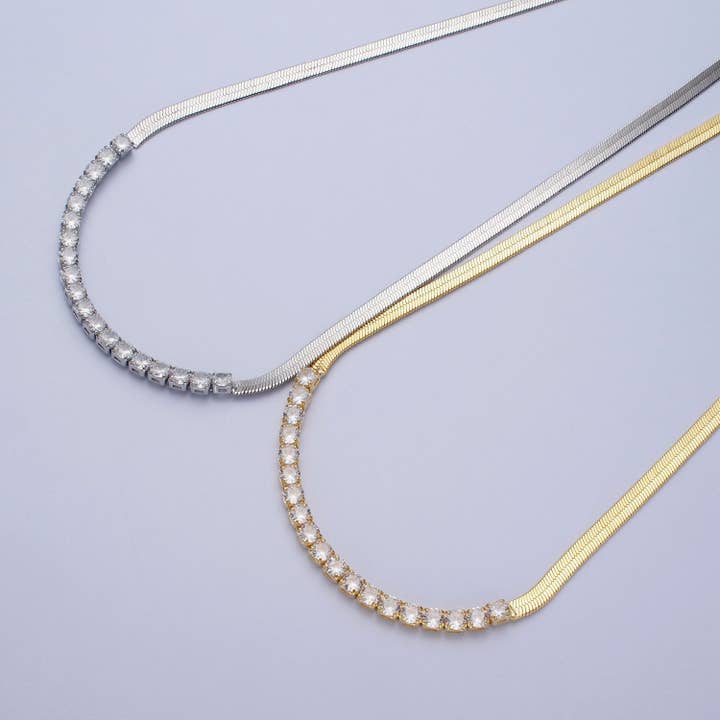 Dainty Gold Herringbone Necklace, Gold Flat Snake Chain Laye for wholesale by Aim Eternal