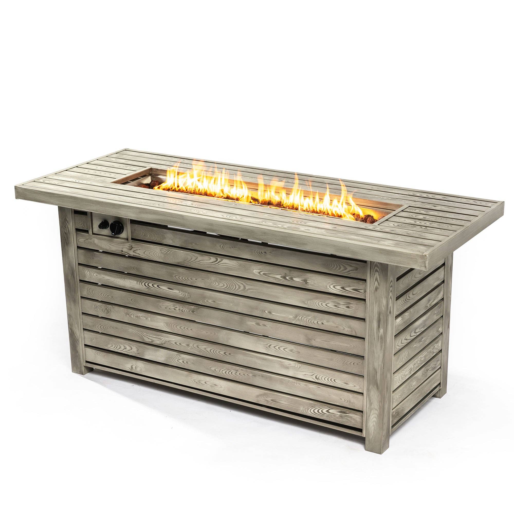 Orange County Decor - Wholesale Fire Pit - 54Inch Outdoor Fire Table Steel Fire Pit Table With Wood Grain Surface Light Beige Steel5