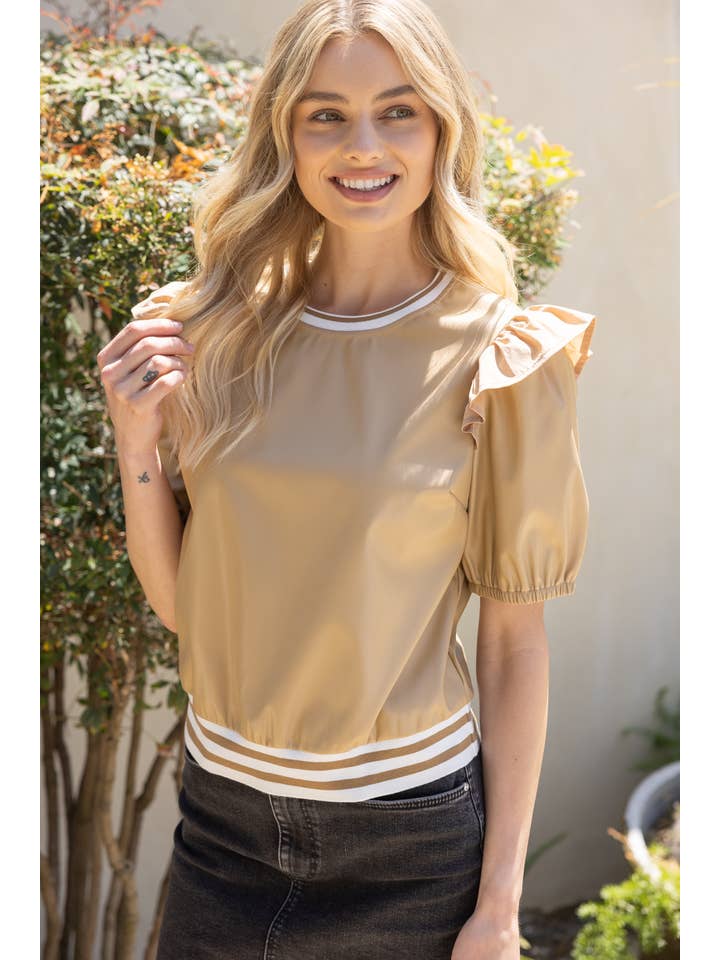 VOY – Blusa - Mulher por atacado – 34534 Blusa com pulseira listrada em pele sintética com babados4