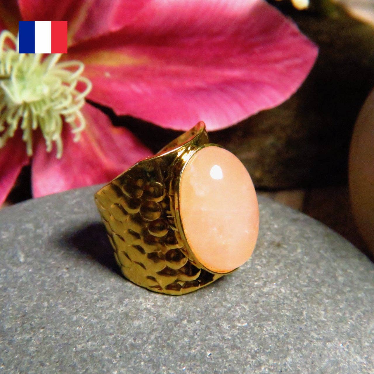 TOURMALYN - Wholesale Cocktail/Statement Ring - Gold plated rose quartz stone ring10